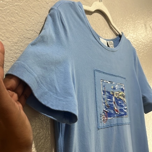 Vintage Y2K Bobbie Brooks Maxi Dress 12/14 Blue Island Graphic Short Sleeve - Picture 8 of 11